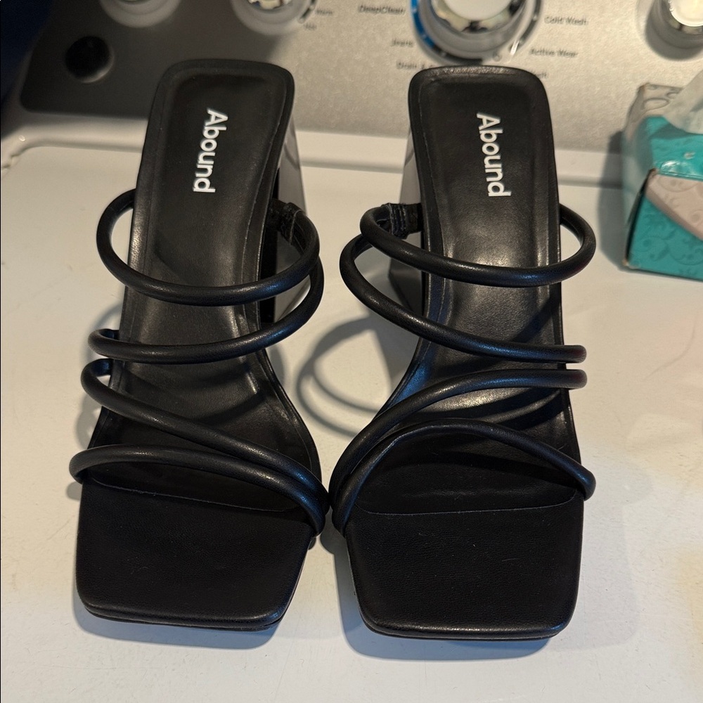 Abound Black Multi-Strap Square-Toe Heeled Sandals